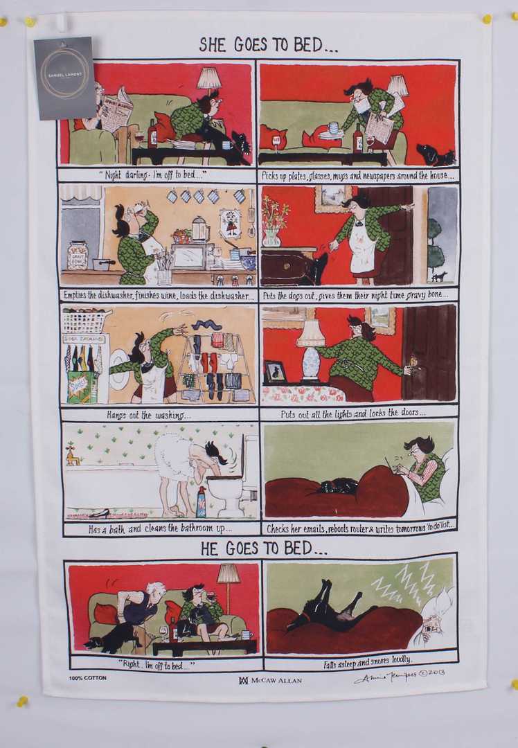 Samuel Lamont "She goes to bed" tea towel. Code: TT-983. image 0