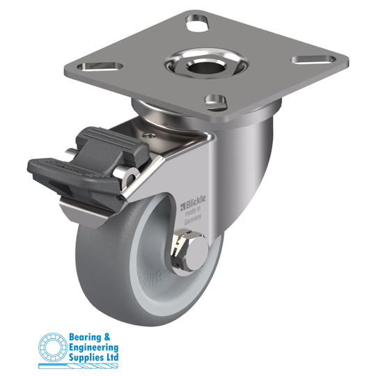 CASTOR STAINLESS 50mm RUBBER SWIVEL BRAKED WLL-50KG