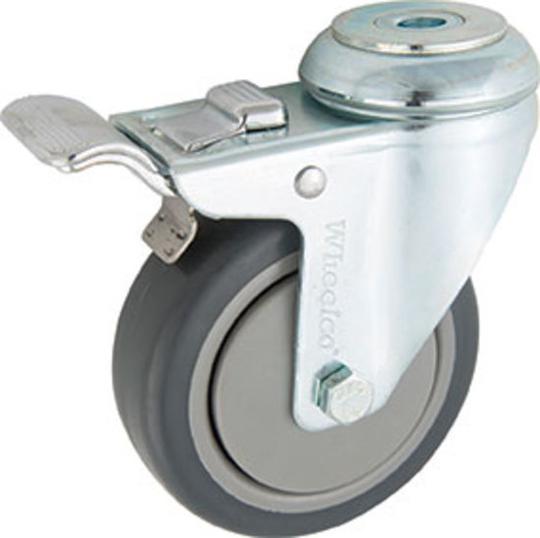 CASTOR 75mm GREY RUBBER BOLT HOLE BRAKED