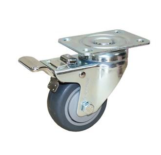 CASTOR 75mm GREY RUBBER BRAKED