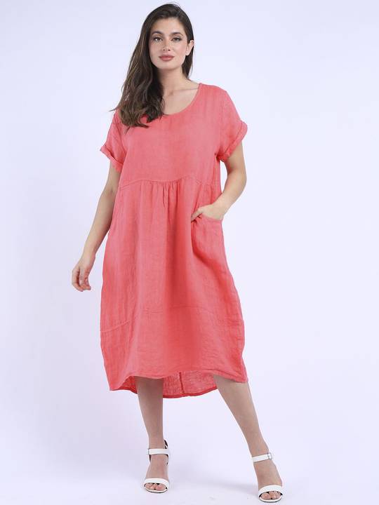 chinese dress ladies Arabella Linen Blend Dress-Navy