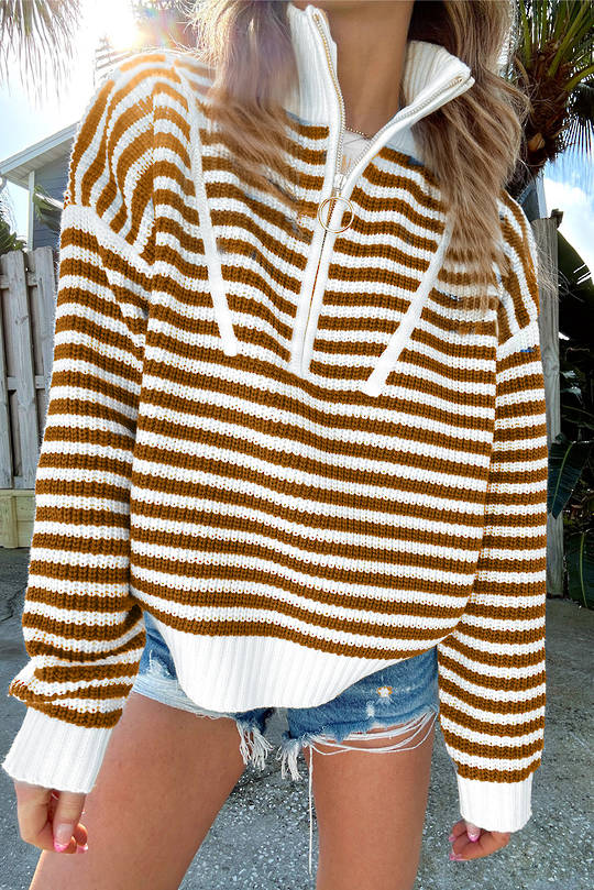 Parisian Stripe Zip Jumper Large