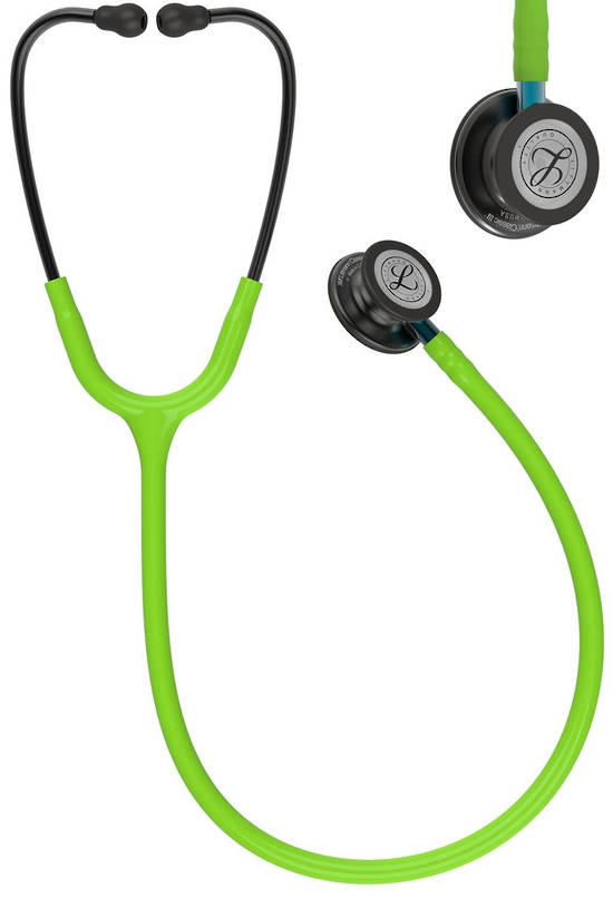 3M Stethoscope Littmann Classic III Lime Green with Blue Stem and Smoke Finish