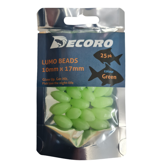 Lumo Bead 10mm x 17mm ID=2.8mm Green 25pk