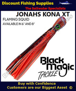 Black Magic Jonahs Kona XT Lure 8" Flaming Squid - Rigged