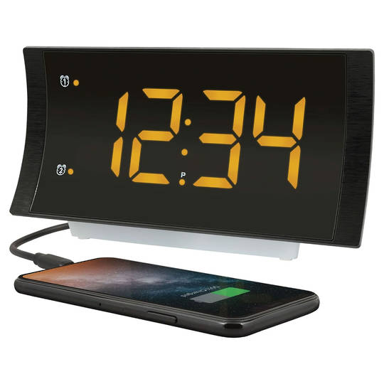 617-2410v3 Curved Digital Alarm Clock with FM Radio