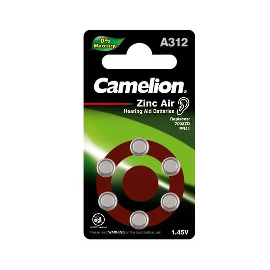 CAMELIAN A312 PR41 Zinc Air Hearing Aid Batteries 6PK