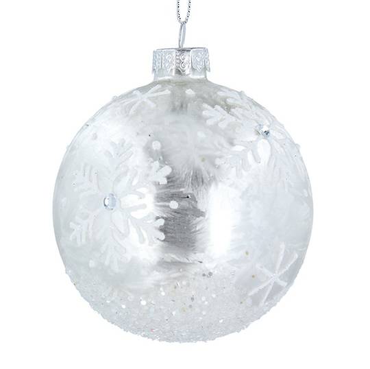 Glass Ball White, Damask Snowflake 8cm *ETA NOV