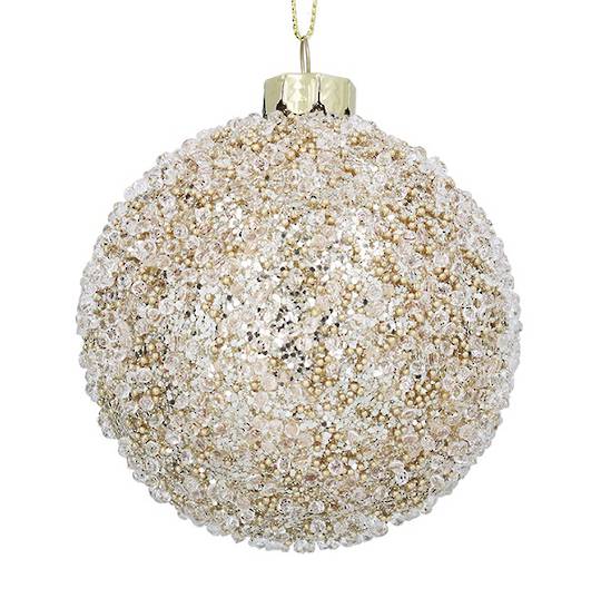 Glass Ball Bead, Gold & Clear 8cm *ETA NOV