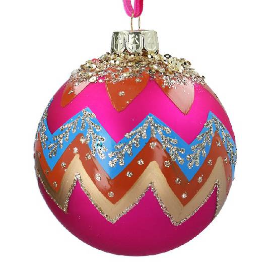 Glass Ball Pink, Fantasia Zig Zags 8cm *ETA Nov