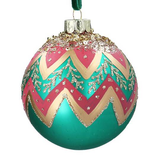 Glass Ball Green, Fantasia Zig Zags 8cm *ETA Nov