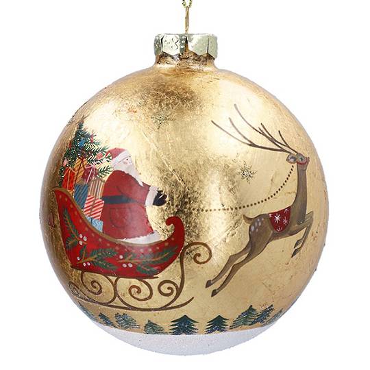 Glass Ball Large Gold, Santa Sleigh 10cm *ETA NOV