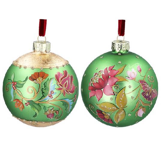PRE-ORDER - Set 2, Glass Ball Lime, Florabunda 8cm *ETA NOV