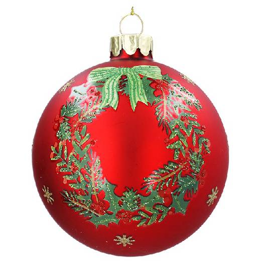 Glass Ball Red, Traditional Wreath 8cm *ETA Nov