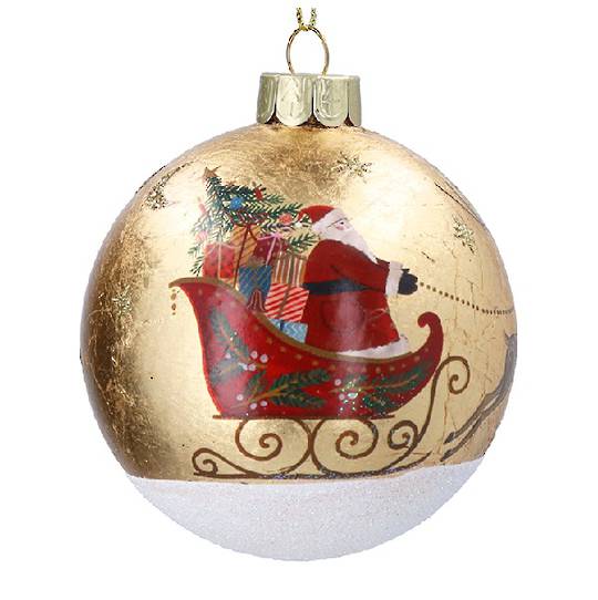 Glass Ball Gold, Santa Sleigh 8cm *ETA NOV