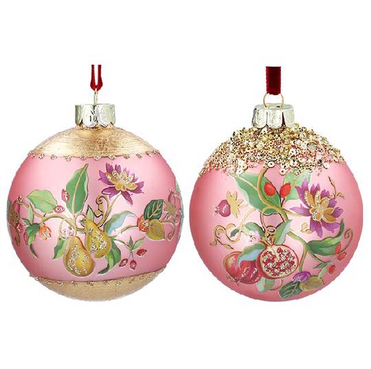 PRE-ORDER - Set 2, Glass Ball Dusky Pink, Florabunda 8cm *ETA NOV