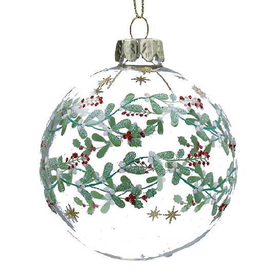 Glass Ball Clear, Traditional Mistletoe Bands 8cm *ETA Nov