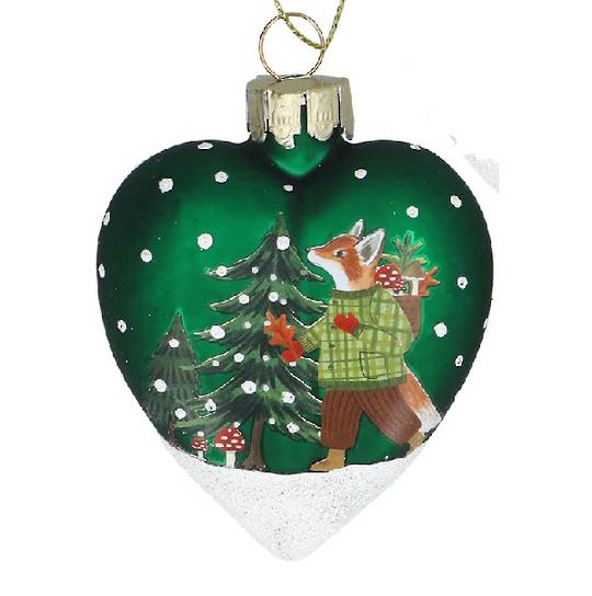 Glass Heart Forest Green, Plaid Fox 7cm *ETA NOV