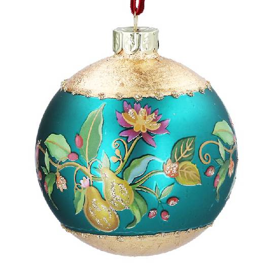 Glass Ball Gold Caps, Vibrant Aqua Florabunda 8cm *ETA NOV