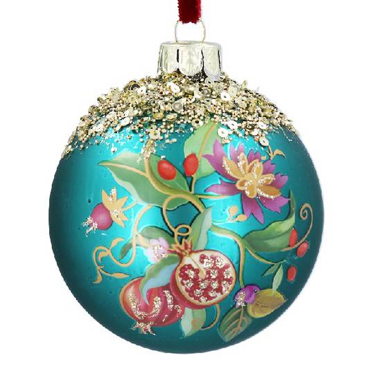 Glass Ball Gold Sequin Top, Vibrant Aqua Florabunda 8cm *ETA NOV