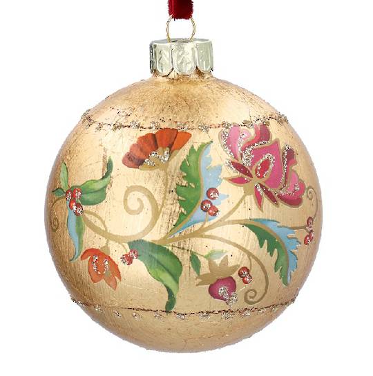 Glass Ball Gold, Florabunda Floral 8cm *ETA NOV
