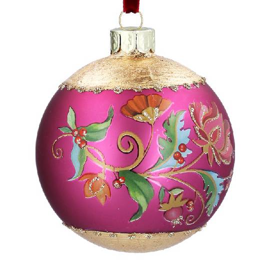Glass Ball Fuchsia, Florabunda Floral 8cm *ETA NOV