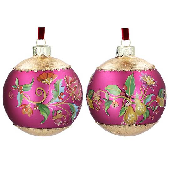 PRE-ORDER - Set 2, Glass Ball Fuchsia, Florabunda 8cm *ETA NOV