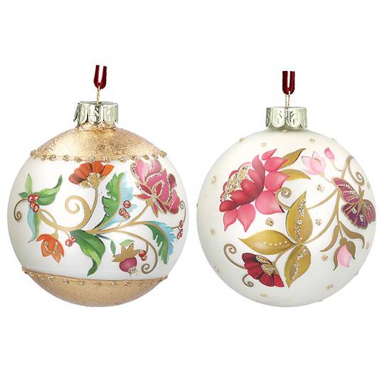 PRE-ORDER - Set 2, Glass Ball Pearl, Florabunda 8cm *ETA NOV