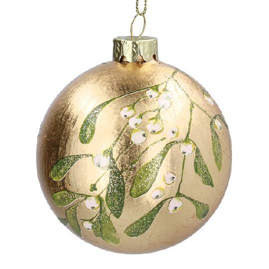 Glass Ball Gold, Mistletoe 8cm *ETA NOV