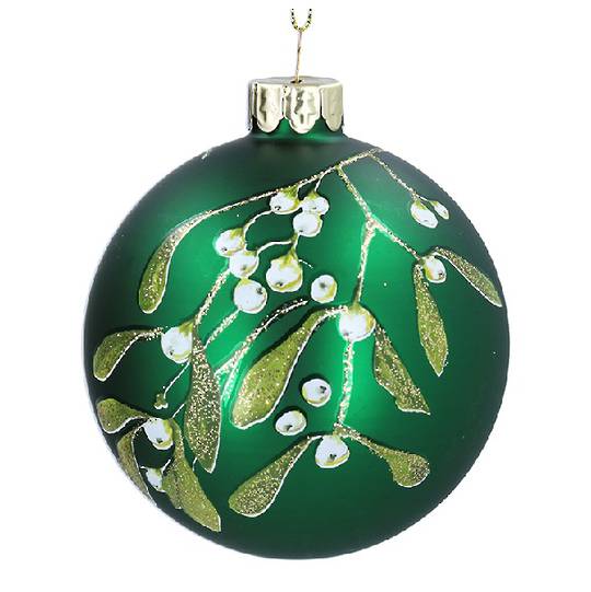 Glass Ball Green, Mistletoe Spray 8cm *ETA NOV