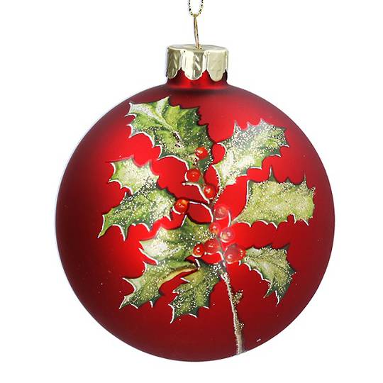 Glass Ball Matt Red, Holly Spray 8cm *ETA NOV