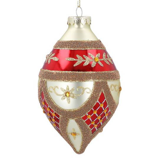INDENT - Glass Drop, Classic Regal Red & Gold 14x8cm