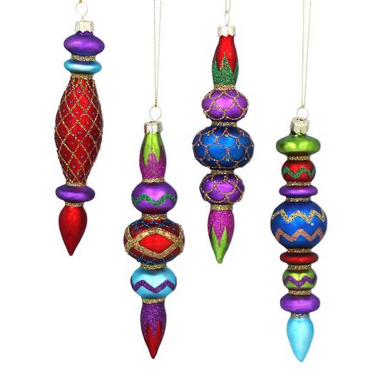 INDENT - Pack 12, Glass Finial Vibrant Multi Colour 16cm