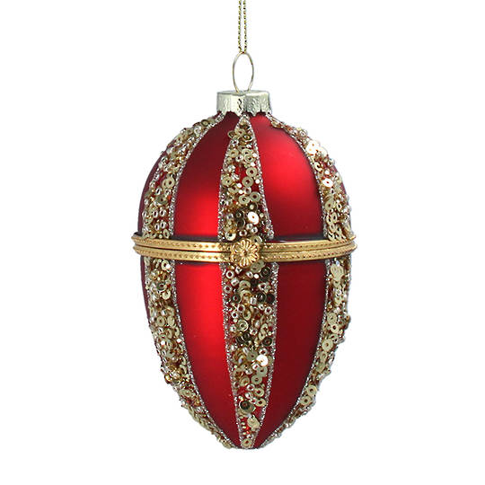 INDENT - Pack 12, Glass Egg Container, Red and Gold 10cm - ETA Nov