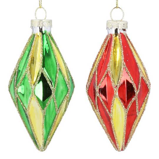 INDENT - Pack 12, Glass Drop Circus Harlequin 10x5cm