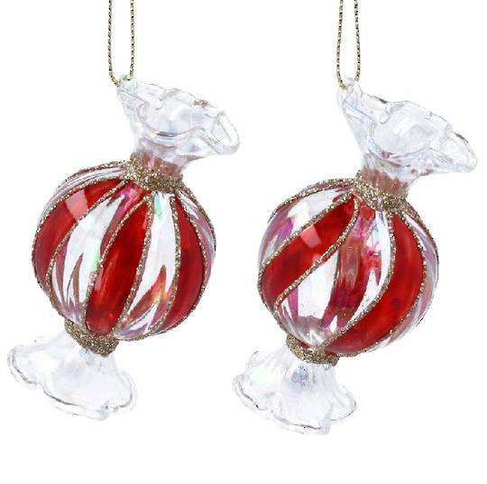 PRE-ORDER - Set 2, Glass Sweet, Clear & Red 9cm *ETA NOV