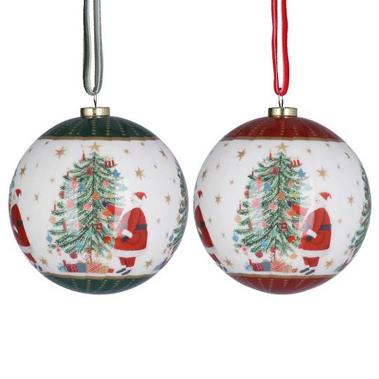 INDENT - Pack 12, Poly Ball White, Nostalgic Santa Scene 8cm