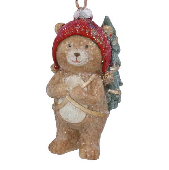 Mini Resin Xmas Teddy Bear, with Tree 4cm *ETA Nov