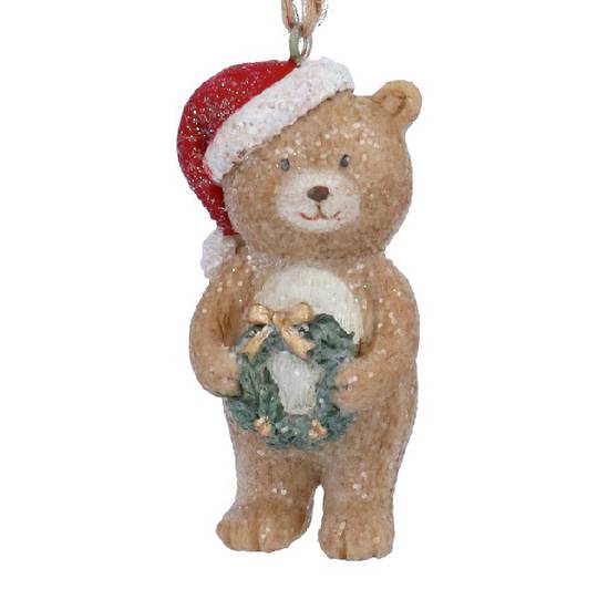 Mini Resin Xmas Teddy Bear, Wreath 4cm *ETA Nov