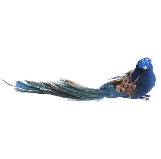 BirdClip, Blue Flock Sequin & Natural Feather, Looking Right 14cm *ETA Nov