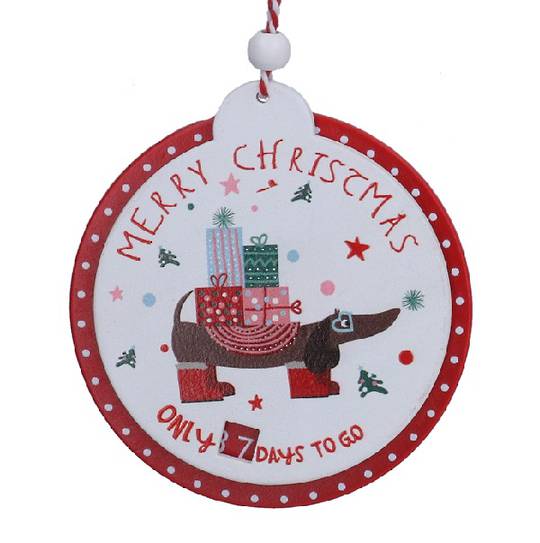 Wood Dachshund Dog Advent Disc, White 10cm *ETA Nov