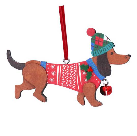 Wood Jolly Xmas Dachshund Dog 7cm *ETA Nov