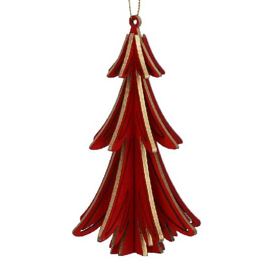 Wood 3D Tree Red, Gold Trim 13cm *ETA Nov