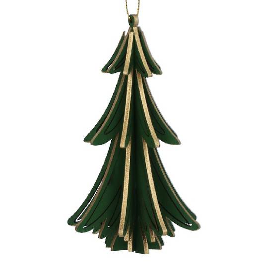 Wood 3D Tree Green, Gold Trim 13cm *ETA Nov