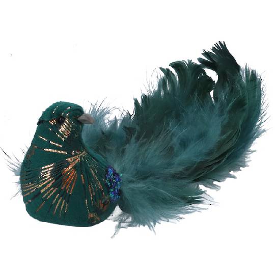 BirdClip, Green Motif Fabric Curly Tail Feather 18cm *ETA Nov