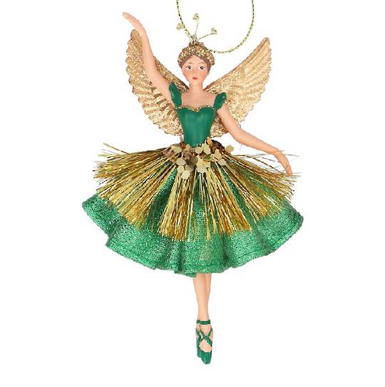 Resin Fabric Tinsel & Green Skirt Fairy 16cm *ETA Nov