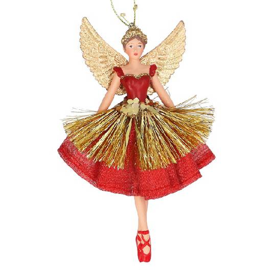 Resin Fabric Tinsel & Red Skirt Fairy 16cm *ETA Nov