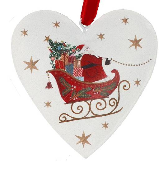 Tin Heart White, Nostalgic Santa Sleigh 12cm *ETA Nov