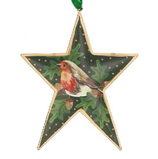 Tin Star Green, Acorns & Robin 12cm *ETA Nov