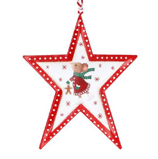 Tin Star White, Red Trim, Mouse Sally 12cm *ETA Nov